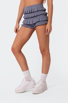 Cute Cheap Bottoms With Elastic Waistband, Knitted Shorts, Bloomer Shorts, Bloomers Shorts, Ruffle Design, Ruffle Shorts, Cute Shorts, Knit Shorts, Cute Fits