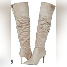 Amp Up Your Chic Outfit By Pairing The Anitah Over-The-Knee Boot By Jessica Simpson. Ruched Details On The Shaft Add A Crafty Look To This Tall Boot While The Inside Zip Closure Ensures A Comfortable Wear Experience. Stretch Supreme Microsuede. 6 1/2 M **Boots Have Been In Storage And Have A Musty Like Smell** I Think A Few Days In The Sun And Fresh Air Would Help That, So I Am Reducing Price To $24. They Are Beautiful Boots! The Faux Suede Is Gorgeous And They Would Be Warm For Colder Weather! Jessica Simpson Boots, Side Zip Boots, Knee Boot, Tall Boot, Beautiful Boots, Jessica Simpson Shoes, Chic Outfit, Tall Boots, Shoes Heels Boots