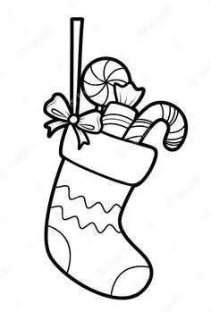 a christmas stocking with candy canes and candies in it coloring page for kids