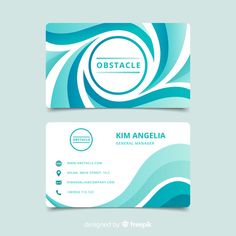 a business card with an abstract design on the front and back, in blue tones