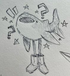 a drawing of a bird with boots and stars around it