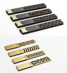 four different types of gold and black blades