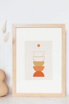 Printable Mid-Century Modern poster with abstract geometric shapes in orange. Minimalist moon and sun wall art. Wall Decor Mid Century Modern, Abstract Art Geometric, Mid Century Modern Poster, Orange Wall Art, Geometric Wall Decor, Scandinavian Art, Art Geometric, Geometric Wall Art, Mid Century Modern Art