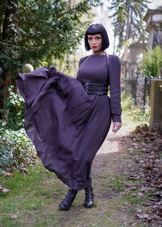 "This Vintage inspired Medieval and gothic dress Crafted with soft cotton linen in Charcoal grey hues, featuring pleated detail on the waist, this Long sleeve maxi dress will give you a perfect silhouette. This is a sophisticated, simple, timeless but also somehow contemporary. DETAIL More Color: https://etsy.me/3wx96JZ * Medium weight cotton linen blend fabric (50% Linen, 50% Cotton) * Two side seam pockets * Pleat detailed shoulder * Long Lantern sleeve * Right side zipper * Pleat detailed wai Long Grey Dress, Modest Goth Outfit, Linennaive Dress, Medieval Cotton Fitted Dress, Spring Gothic Maxi Dress, Medieval Long Sleeve Linen Dresses, Bohemian Linen Medieval Dress For Larp, Samara Dress, Linen Dress Women