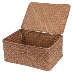 an empty wicker box on a white background