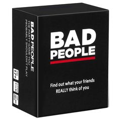 a black box with the words bad people on it and an image of a red stripe