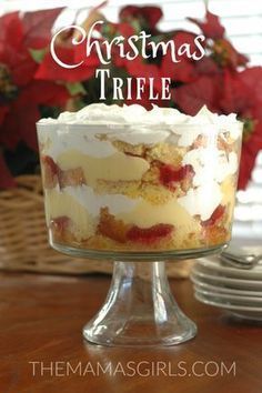 a christmas trifle cake sitting on top of a table