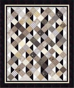 a black and white quilt with squares on it