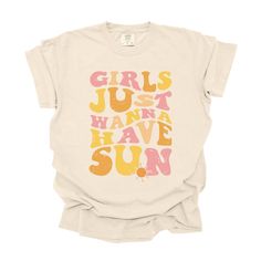 Step into summer with the ultimate beach shirt! The Comfort Colors "Girls Just Wanna Have Sun" Graphic Tee is your new go-to for every girls trip. This trendy oversized aesthetic tee features a cute beach-themed graphic that embodies the carefree vibes of summer. Perfect for lounging by the waves or exploring the boardwalk, this summer t-shirt combines style and comfort in one. Embrace the season with this must-have cute beach tee and make every moment under the sun unforgettable. Comfort Colors Oversized Aesthetic, Sun Graphic, Summer Tshirt, Beach Tee, Custom Tee Shirts, Party Inspo, Beach Shirt, Beach Themed