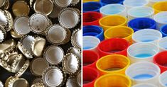 there are many empty cups and spoons in the same color cupcake tins