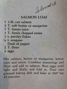 a recipe for salmon loaf with instructions on how to make it