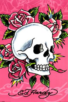 a skull with roses on it is shown