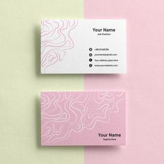 two pink and white business cards on top of each other, one with an abstract design