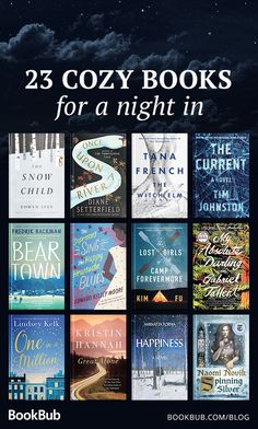 the book cover for 25 cozy books for a night in