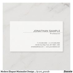 a white marble business card with the words modern minimalist design on it