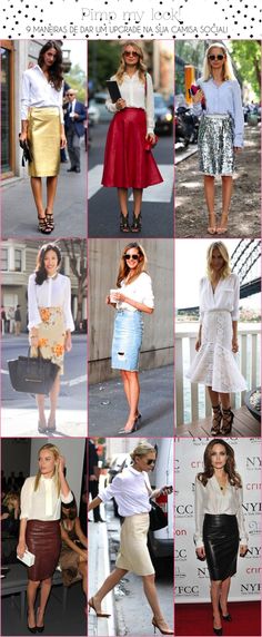 Saia legal branca, compose todo de branco Outfit Inspiration Women, Camisa Social, Model Outfits, Closet Fashion, Inspiration Style, Shirt Skirt, Work Fashion