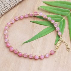 Pretty pink gemstone beads are knotted on golden threads to create this lovely bracelet. Ayu Widiani in Bali designs the bracelet, which features dyed quartz beads and an 18k gold plated sterling silver clasp. Pink Quartz Bracelet, Pink Gemstones, Quartz Bracelet, Pink Quartz, Gold Plated Sterling Silver, Pink And Gold, Pretty In Pink, Gemstone Beads, 18k Gold