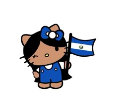 a cartoon cat holding a flag and wearing blue overalls with an el salvador flag on it's back