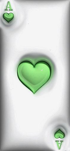 a green heart is in the middle of two smaller hearts on a white square background