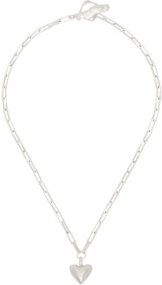 Handcrafted box chain necklace in sterling silver. · Graphic pendant · Textured detailing at toggle fastening · L17 Supplier color: Sterling silver Dunton Ellerkamp, Silver Choker Necklace With Chain Detail, Silver Metal Drop Choker Necklace, Luxury Silver Chain Toggle Necklace, Silver Prada Necklace, Gunmetal Sterling Silver Chain Necklace, Silver Engraving, Box Chain, Apparel Accessories