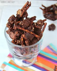 chocolate cookies and chips in a glass bowl