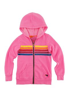 Aviator Nation Kids 5 Stripe Hoodie in Neon Pink The Stripe Stitch Hoodie is an Aviator Nation Classic! You can't go wrong with this one! The most comfortable hoodie you'll ever own. Our single needle stitch work gives each garment a unique, one of a kind effect. All of our products go through an intense breaking-down process that gives them a vintage feel you'll love because it's broken in from day one of wearing it. Your kids are going to live in this hoodie. - Kid's Hoodies are UNISEX sizing- Athleisure Shorts, Stitch Hoodie, Preppy Fits, Striped Sweatpants, Baby Boy Accessories, Stitch Work, Aviator Nation, Neon Rainbow