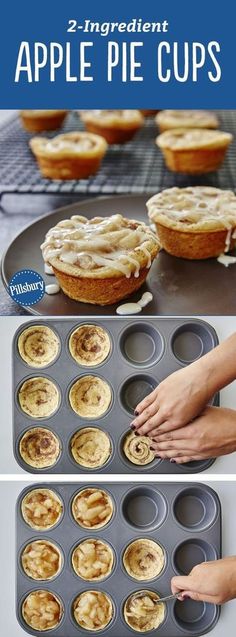 an image of apple pies being made in muffin tins and then baked