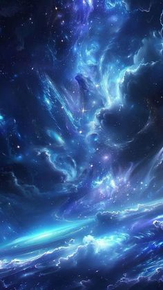 an abstract blue background with stars and clouds