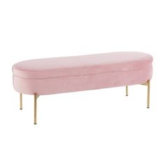 a pink bench sitting on top of a white floor