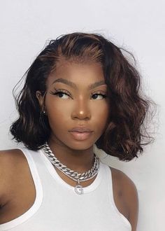 Short Curled Lace Front Wigs, Wigs For Square Faces Black Women, Black Hair Waves Short, Short Wavy Bob Wig, Wavy Short Hair Black Women, Short Wavy Hair Black Women, Short Brown Wig, Glamour Hair, Frontal Wig Hairstyles