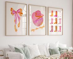 Introducing our vibrant Disco Coquette Cowgirl Print Set, perfect for adding a playful touch to your space! This delightful set features three unique designs, including charming Pink Cowgirl Boots, a stylish Hat Print, and a cute Girly Western Bow Poster. Celebrate the spirit of the Wild West with the phrase "Long Live Cowgirl," beautifully illustrated to inspire adventure and fun. Ideal for any cowgirl enthusiast or anyone looking to bring a pop of color to their decor, these prints are sure to brighten up any room. Get ready to embrace your inner cowgirl with this captivating Set of 3! This purchase includes 1 pdf which contains the download link for 15 high resolution (300 dpi) files which you can unzip them on your computer and print them in following sizes: ✨ 3 pcs FILE 1 ( RATIO 2/3) Wild West Poster, Bow Poster, Coquette Cowgirl, Cowgirl Print, Pink Cowgirl Boots, Cute Apartment, Cowgirl Art, Pink Cowgirl, Far West