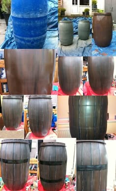 there are several different images of the same barrel as shown in this collage, and it looks like they have been made out of clay