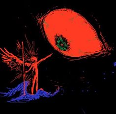 an image of a red object being thrown into the air by a man with wings