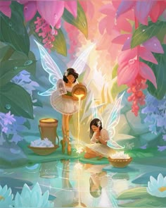 #artistsoninstagram Two Fairies, Magical Light, Bel Art, Art Mignon, Fairy Artwork, Art Disney, Arte Sketchbook, Fairytale Art, Art Et Illustration