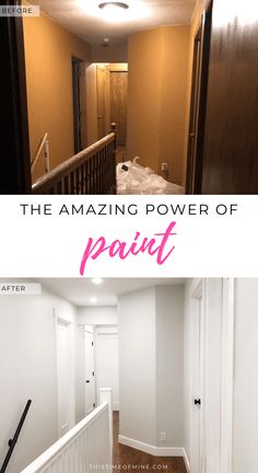 an empty hallway with the words, the amazing power of paint overlaying it