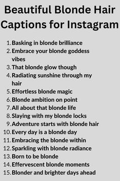 A list of Beautiful Blonde Hair Instagram Captions Blonde Hair Quotes, Unique Blonde Hair, Happy Hair Quotes, Caption For Hair, Captions For Instagram Photos, Blonde Quotes, Best Blonde Hair, Hair Captions, Hair Salon Quotes