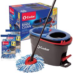 an image of a cleaning kit with mop and bucket