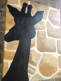 a painting of a giraffe on a brick wall