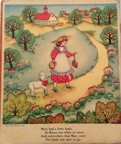 Mary had a Little Lamb Vintage Children Illustrations, Lamb Nursery, Mary Had A Little Lamb, Fairy Aesthetic, Children Illustration, Nursery Rhymes, Vintage Children, Vintage World Maps, Fairy Tales