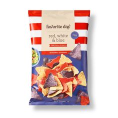 a bag of red, white and blue tortilla chips