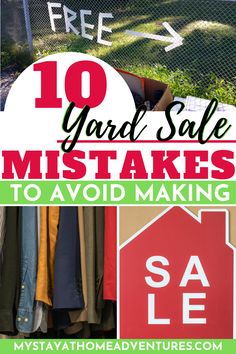 yard sale signs with the words 10 yard sale mistakes to avoid making