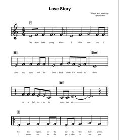 sheet music with the words love story on it