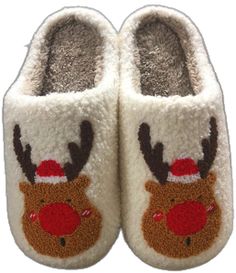 Cream Indoor Slippers For Winter, Cozy White Slippers For Home, Comfy White Home Slippers, White Comfy Home Slippers, White Cozy Slippers For Home, Winter Home Slippers, White Comfortable Slippers For Gift, Christmas Slides Shoes, White Winter Home Slippers