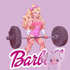 an image of a woman lifting a barbell with the word barbie on it's back