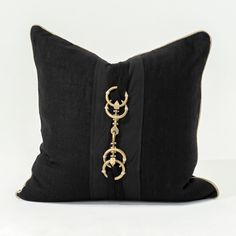 Bandhini Design House Lounge Cushion Metal Horse Bit Black Lounge Cushion 55 x 55cm Black Lounge, Lounge Cushions, House Gate Design, Horse Bits, French Seam, Cushion Pattern, Touch Of Gold, Horse Head, Gate Design