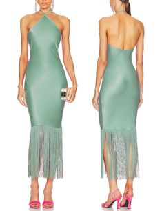 PRICES MAY VARY. Material: 86% Polyester, 14% Spandex. It is soft, comfortable, and skin-friendly, this dress is an unforgettable addition to your wardrobe arsenal. Features: Women elegant tassels party dress, sleeveless, open back, slim fit, fringe hem and halter neck. The sophisticated halter neckline elegantly complements your shoulders and neckline, offering a timeless style for any upscale event. Match: You can match this Payton trendy fringe dress with overcoats, jackets, necklaces, earrin Sleeveless Fringe Dresses For Party Season, Elegant Sleeveless Midi Dress With Fringe, Sleeveless Tassel Dress For Party Season, Sleeveless Fringe Midi Dress For Cocktail, Fitted Summer Dresses With Tassels, Sleeveless Midi Dress With Fringe For Date Night, Sleeveless Midi Dress With Tassels For Evening, Sleeveless Fringe Midi Dress For Party, Spring Fitted Midi Dress With Tassels