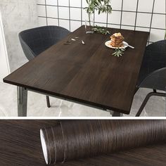 the table is made from wood and has two chairs around it