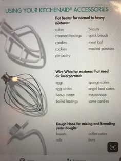 an advertisement for kitchen aid with instructions on how to use the whisk attachment