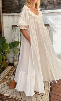 LUNA DRESS Short Sleeves, Bohemian Wedding Dress,alternative Wedding Dress,boho Wedding Dress,gauzy Dress,prairie Dress,cotton Wedding Dress - Etsy White Flowey Dress, Gauzy White Dress, Perfect Summer Dress, Timeless Dresses Casual, Boho Dress Photoshoot, Short White Dress Outfit, Prairie Dress Pattern, Billowy Dress, White Cotton Dresses