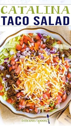 this taco salad is loaded with ground beef, cheese and lettuce